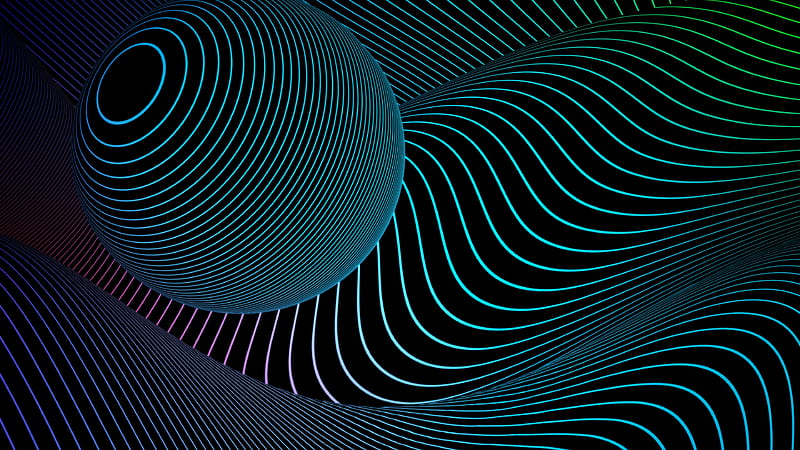 sphere, illusion, lines, 3D, HD wallpaper