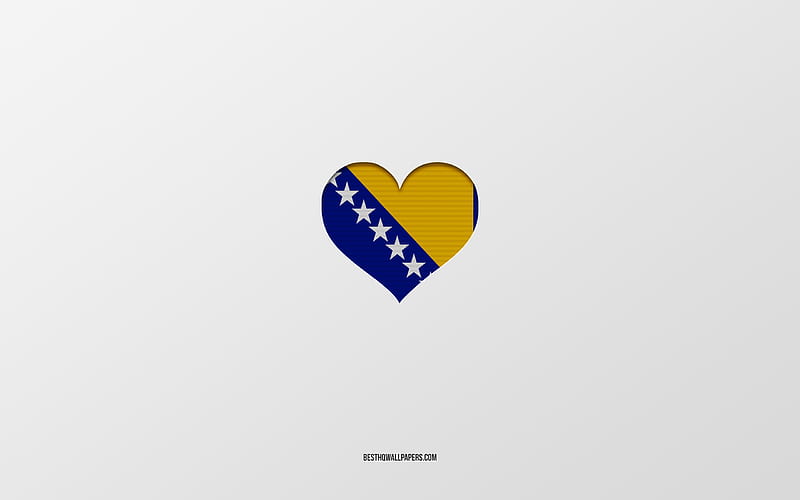 I Love Bosnia and Herzegovina, European countries, Bosnia and Herzegovina, gray background, Bosnia and Herzegovina flag heart, favorite country, Love Bosnia and Herzegovina, HD wallpaper