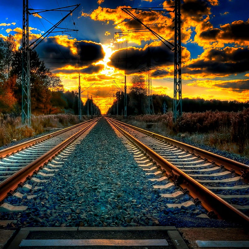 Sunset-railway, railway, sunset, HD phone wallpaper