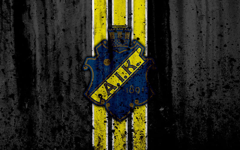 FC AIK, grunge, Allsvenskan, soccer, art, football club, Sweden, AIK, logo, stone texture, AIK FC, HD wallpaper