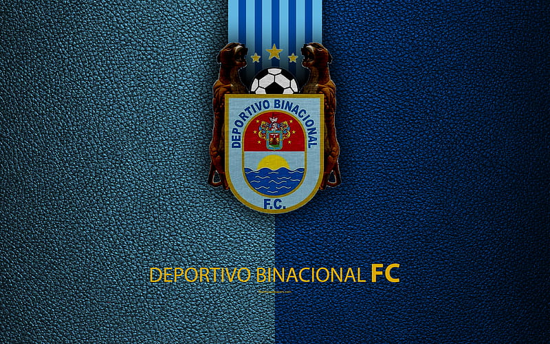 Binacional FC, Escuela Municipal Deportivo Binacional logo, leather texture, Peruvian football club, emblem, blue lines, Peruvian Primera Division, Desuguadero, Peru, football, HD wallpaper