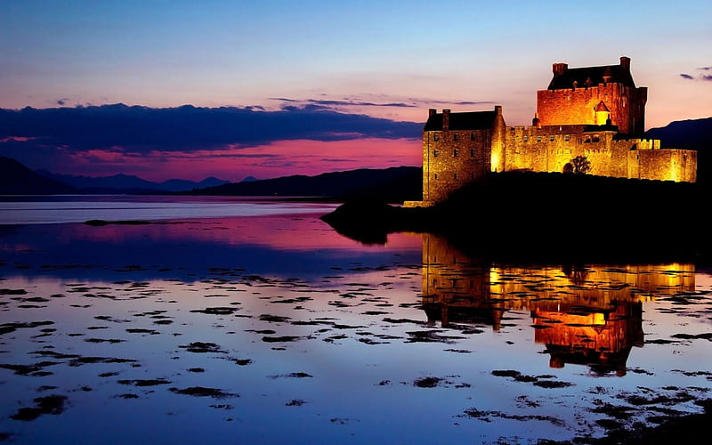 Scottish Castle at Twilight, castles, sunsets, nature, twilight, scottish, HD wallpaper