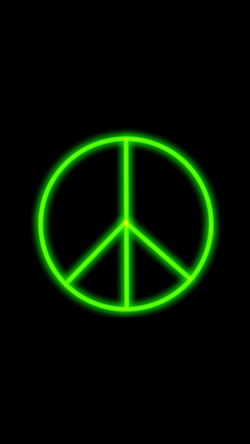 peace symbol, abstract black, circle, green, neon, signs, HD phone wallpaper