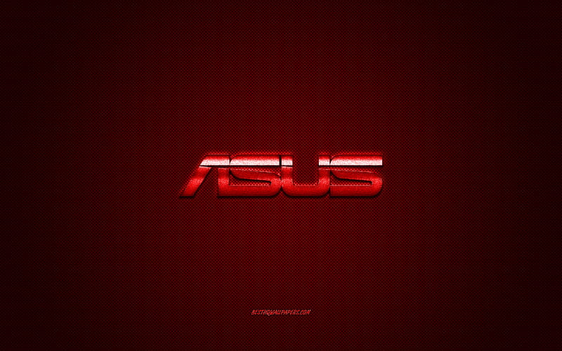 Asus logo, red shiny logo, Asus metal emblem, for Asus smartphones, red carbon fiber texture, Asus, brands, creative art, HD wallpaper