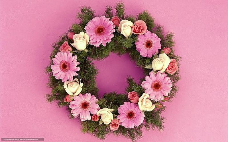 Flower Wreath, flowers, wreath, nature, pink, HD wallpaper