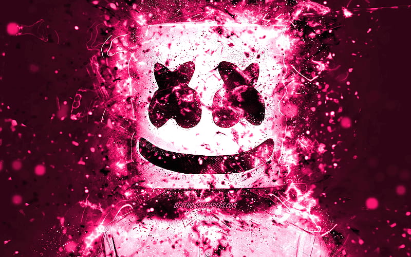 DJ Marshmello, Christopher Comstock, close-up, pink neon, american DJ, fan art, Marshmello , artwork, superstars, creative, Marshmello, DJs, HD wallpaper