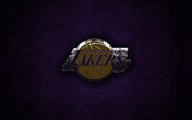 Los Angeles Lakers American Basketball Club, metal logo, LA Lakers, creative art, NBA, emblem, purple metal background, Los Angeles, California, USA, basketball, National Basketball Association, Western Conference, HD wallpaper
