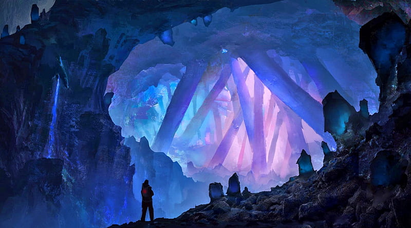 Crystal Cave, crystal, fantasy, cave, landscape, HD wallpaper