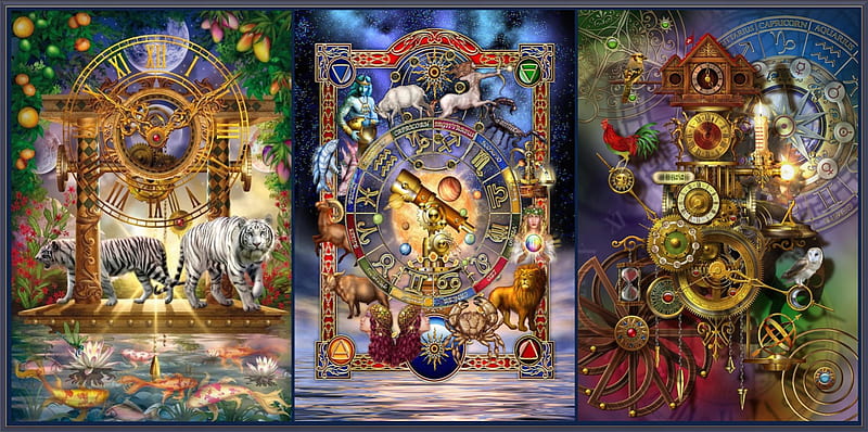 Time , clocks, moon, time, fish, digital, horoscopes, animals, HD wallpaper