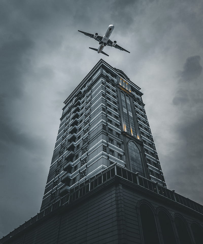 building, plane, sky, gray, HD phone wallpaper