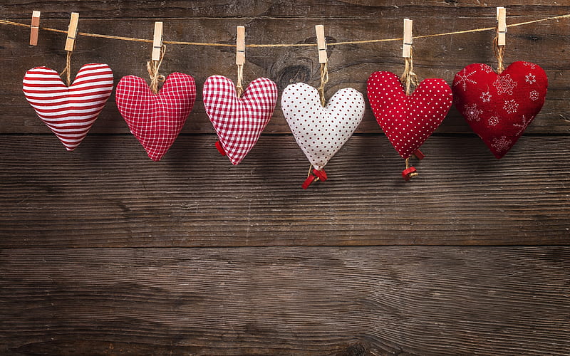 Happy Valentines!, corazones, wooden, red, Valentines, love, handmade, HD wallpaper