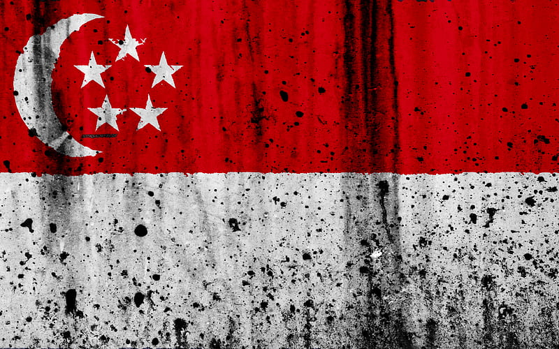 Singapore flag grunge, flag of Singapore, Asia, Singapore, national symbols, Singapore national flag, HD wallpaper