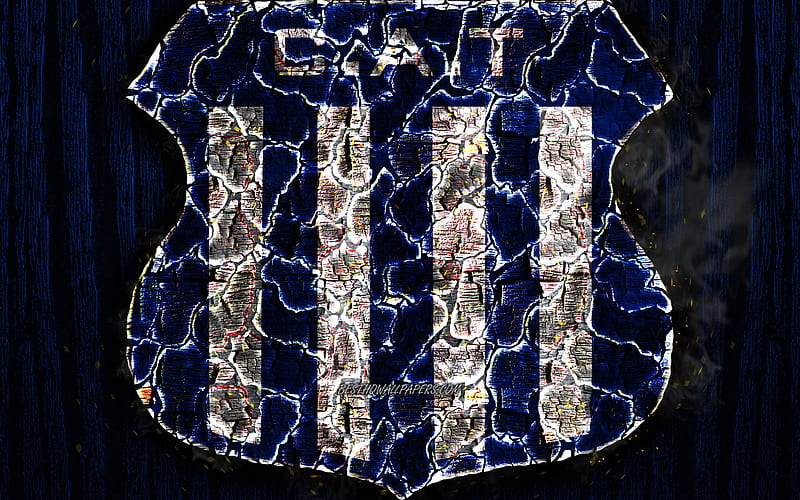 CA Talleres de Cordoba, scorched logo, Argentine Primera Division, blue wooden background, Argentinean football club, Argentine Superleague, grunge, Talleres Cordoba FC, soccer, Talleres Cordoba logo, Argentina, HD wallpaper