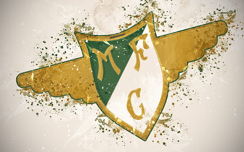 Moreirense FC paint art, logo, creative, Portuguese football team, Primeira Liga, emblem, white background, grunge style, Moreira de Conugus, Portugal, football, HD wallpaper