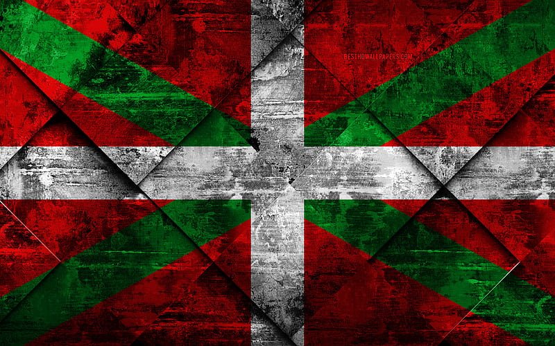 Flag of Basque Country, grunge art, rhombus grunge texture, Spanish autonomous community, Basque Country flag, Spain, Basque Country, Communities of Spain, creative art, HD wallpaper