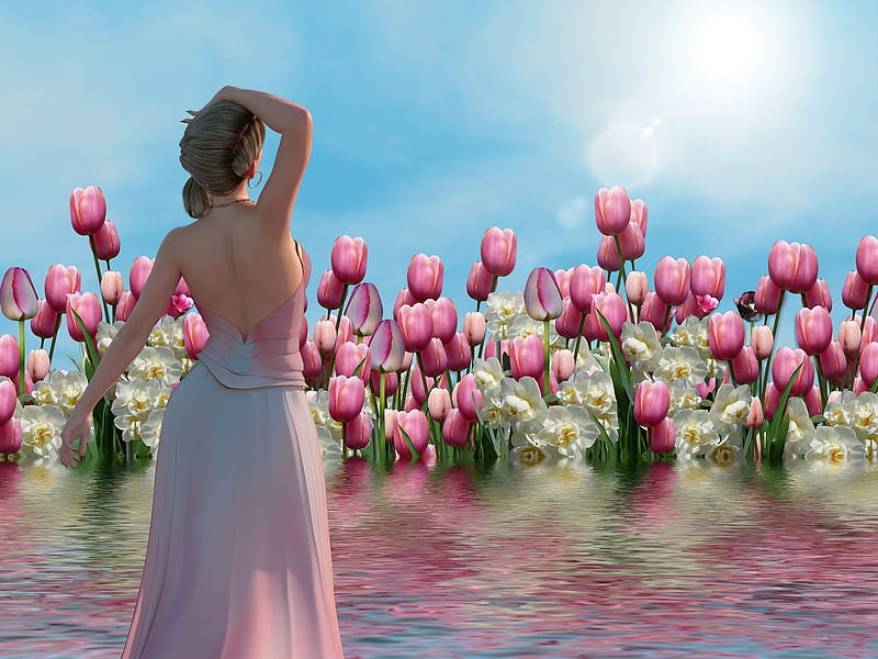ლ, Girl, Mood, Peaceful, Spring, Flowers, HD wallpaper