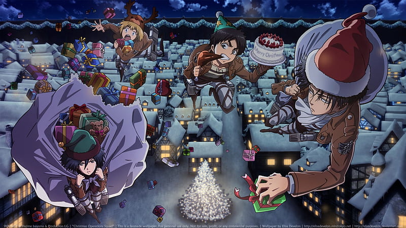 Attack on Christmas, christmas, manga, titan, winter, snow, anime, love, shingeki, friends, HD wallpaper