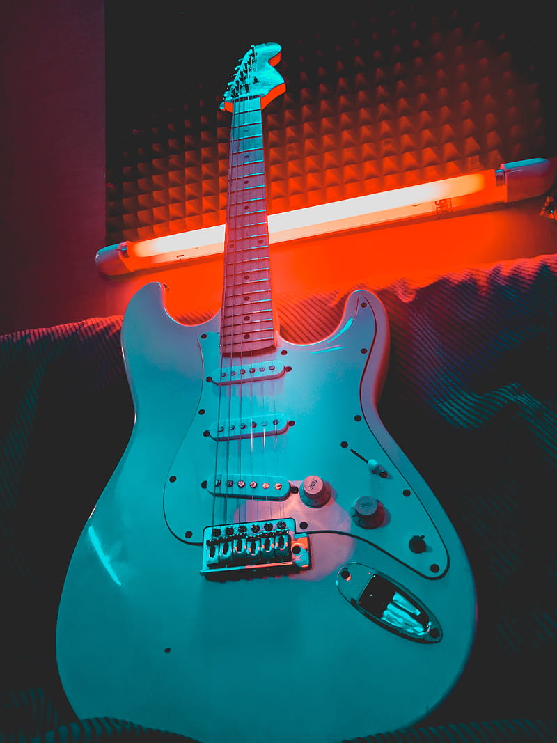 electric guitar, guitar, musical instrument, neon, light, HD phone wallpaper