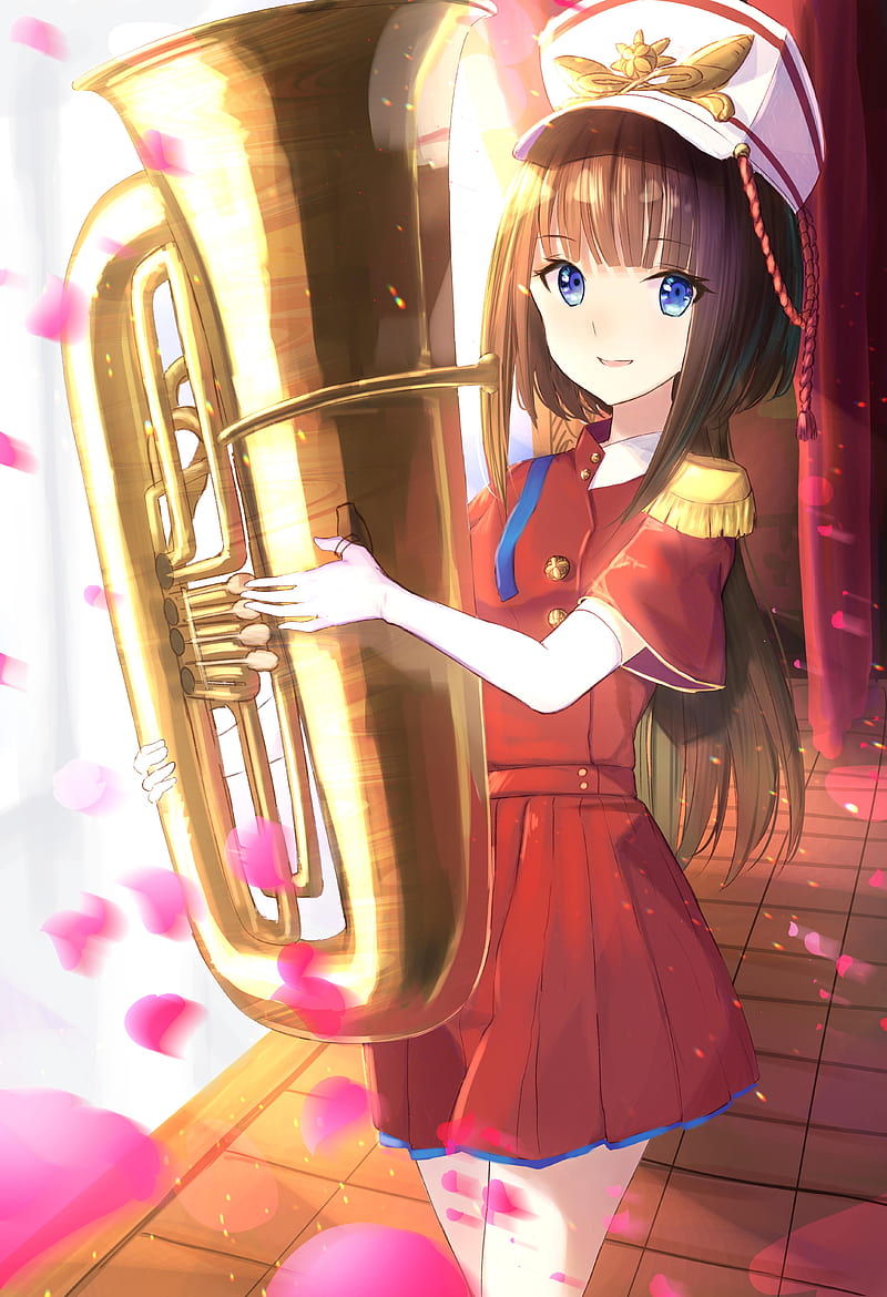 girl, trumpet, musical instrument, orchestra, music, anime, HD phone wallpaper