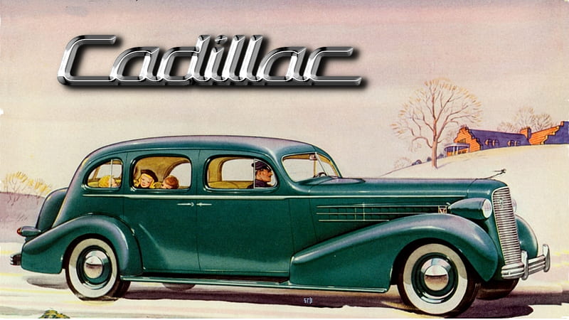 1936 Cadillac Limo ad art, General Motors, 1936 Cadillac, Cadillac, Vintage Cadillac advertisement, Cadillac , Cadillac Background, HD wallpaper