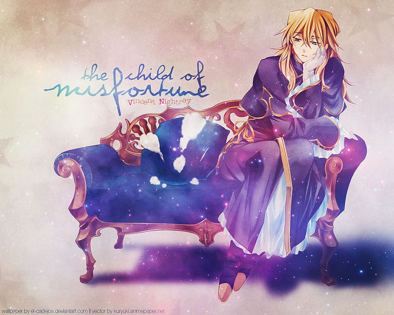 The Child Of Misfortune, blonde hair, pandora hearts, vincent, anime, misfortune, couch, sitting, child, nightray, HD wallpaper