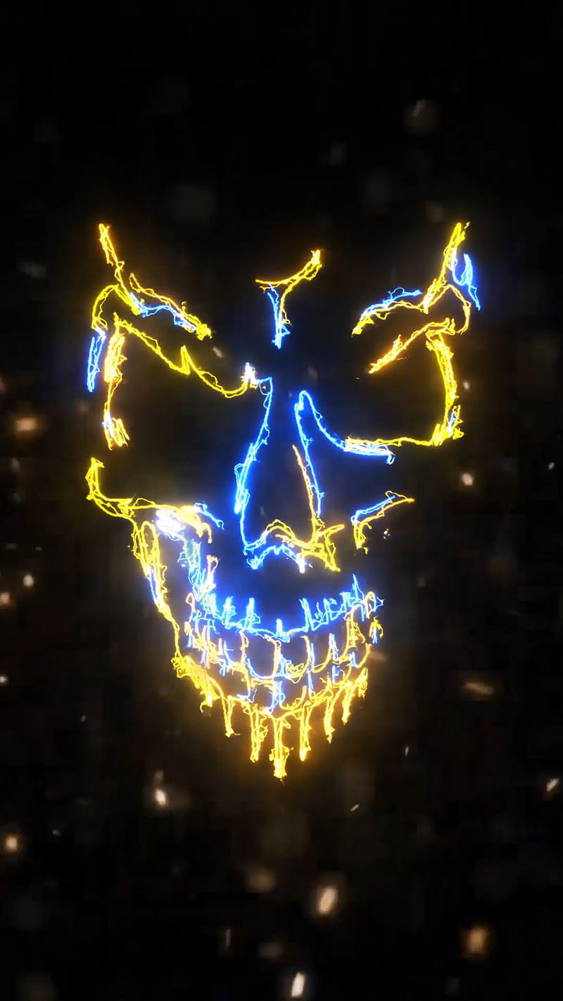 Yellow Blue Skull, colourful, light, neon, HD phone wallpaper