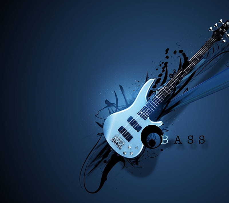 Guitar Bass, abstract, blue, desenho, music, HD wallpaper