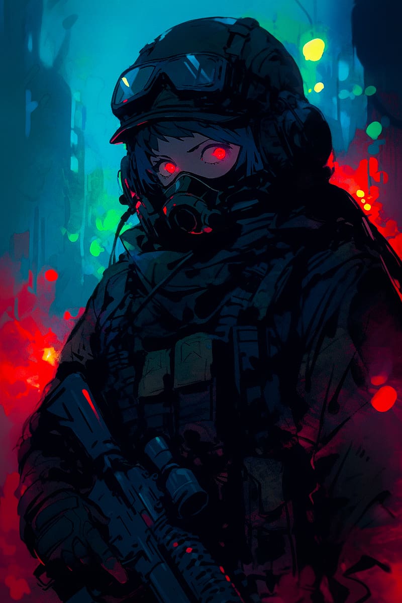 girl, gas mask, military, body armor, anime, HD phone wallpaper