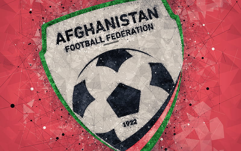 Afghanistan national football team geometric art, new logo, red abstract background, Asian Football Confederation, Asia, new emblem, Afghanistan, football, AFC, grunge style, creative art, HD wallpaper