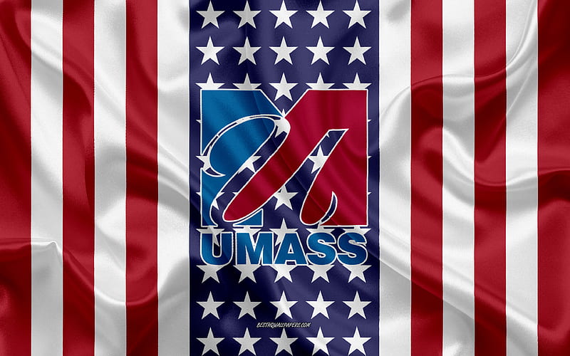 University of Massachusetts Emblem, American Flag, University of Massachusetts logo, Amherst, Boston, USA, University of Massachusetts, HD wallpaper