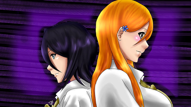 HD wallpaper: anime, Bleach, Kuchiki Rukia, Kurosaki Ichigo, Inoue Orihime