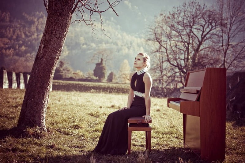 *, dress, pianist, nature, woman, piano, HD wallpaper