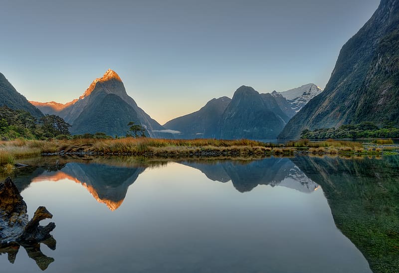 Mountain, Peak, Reflection, New Zealand, , Morning, Milford Sound, Southern Alps, Fjord, South Island (New Zealand), Aotearoa, Mitre Peak, HD wallpaper