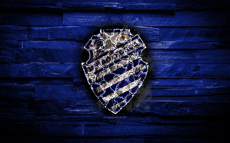 Alagoano FC, burning logo, Seria A, blue wooden background, brazilian football club, grunge, CS Alagoano, football, soccer, Alagoano logo, fire texture, Brazil, HD wallpaper