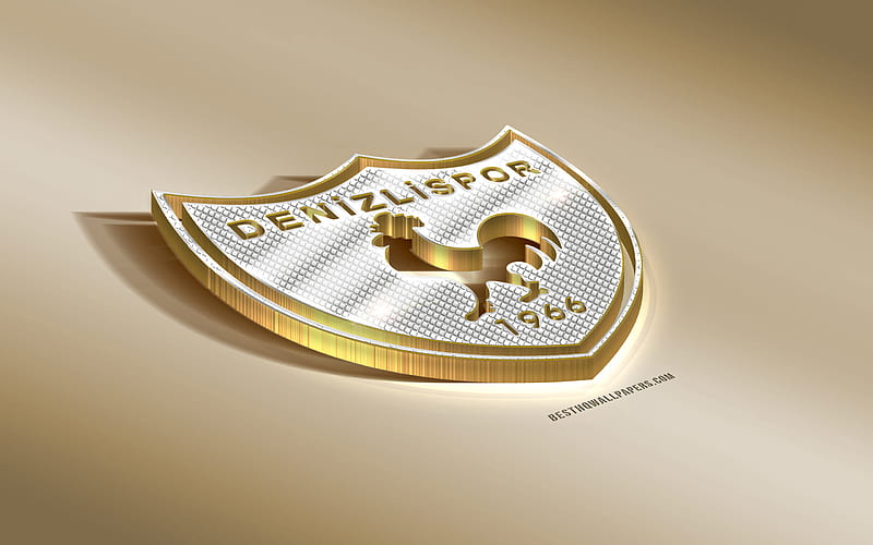 Denizlispor, Turkish football club, golden silver logo, Denizli, Turkey, TFF First League, PTT 1 Lig, 3d golden emblem, creative 3d art, football, HD wallpaper