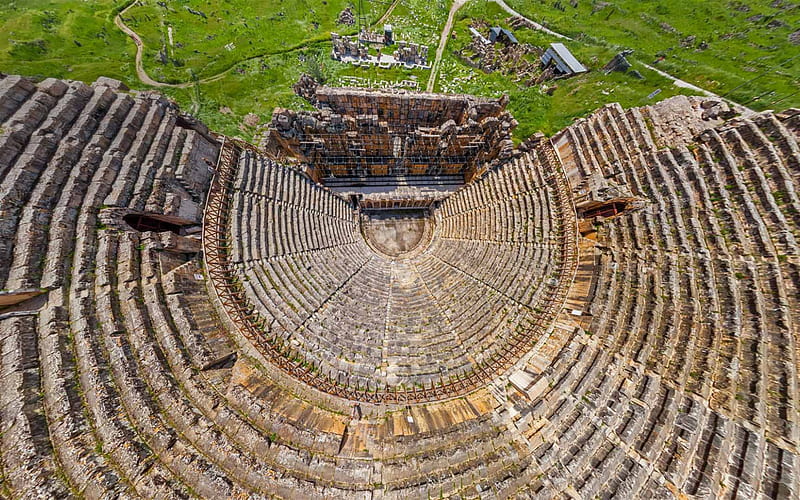 Hierapolis, Holy City, Amphitheater, ancient city, ancient amphitheater, Hierapolis-Pamukkale, Pamukkale, Denizli Province, Turkey, HD wallpaper