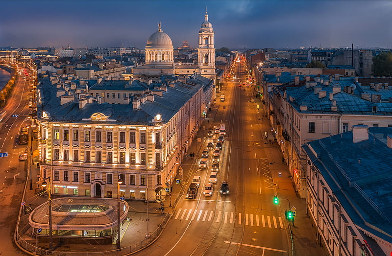 Cities, Saint Petersburg, Building, City, Evening, House, Road, HD wallpaper