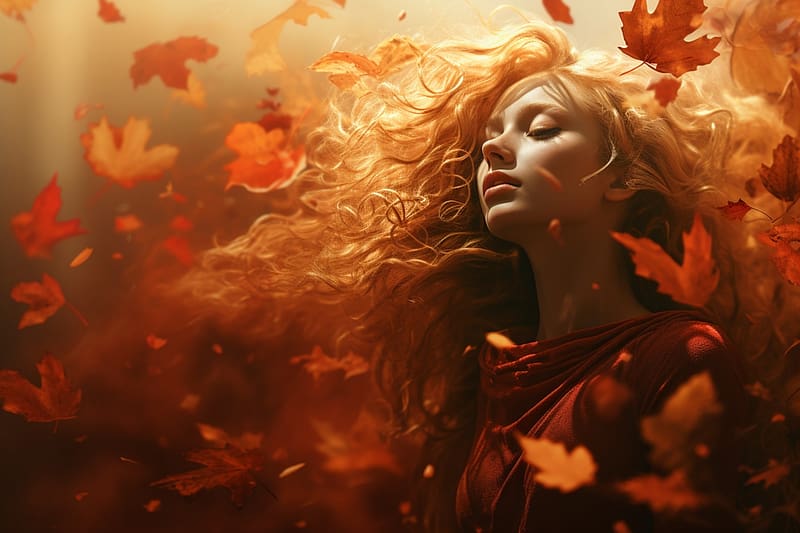 Autumn dream, Reflection, Young, Blonde, Leaves, Fall, Woman, HD wallpaper