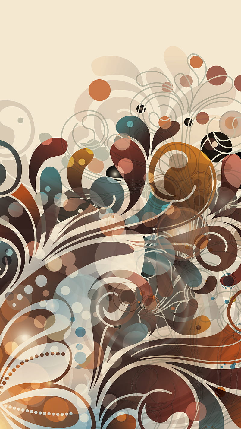 Ancient Abstract, brown, colorful, flourish, swirls, teal, HD phone wallpaper