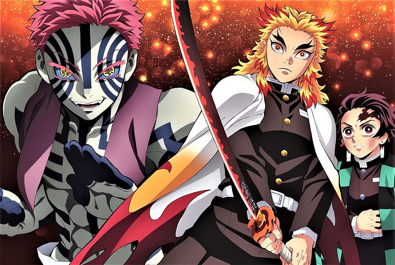 Anime, Demon Slayer: Kimetsu No Yaiba, Akaza (Demon Slayer: Kimetsu No Yaiba), Kyojuro Rengoku, Tanjiro Kamado, HD wallpaper