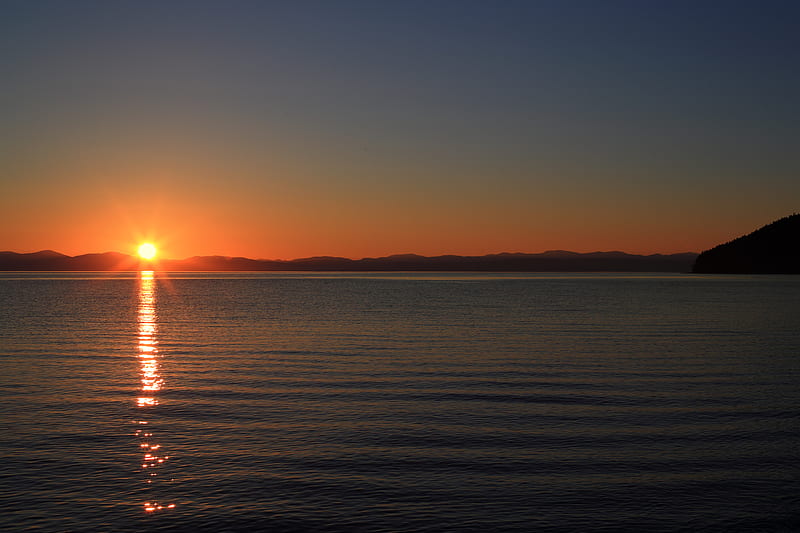 sunset, sun, glare, water, horizon, HD wallpaper
