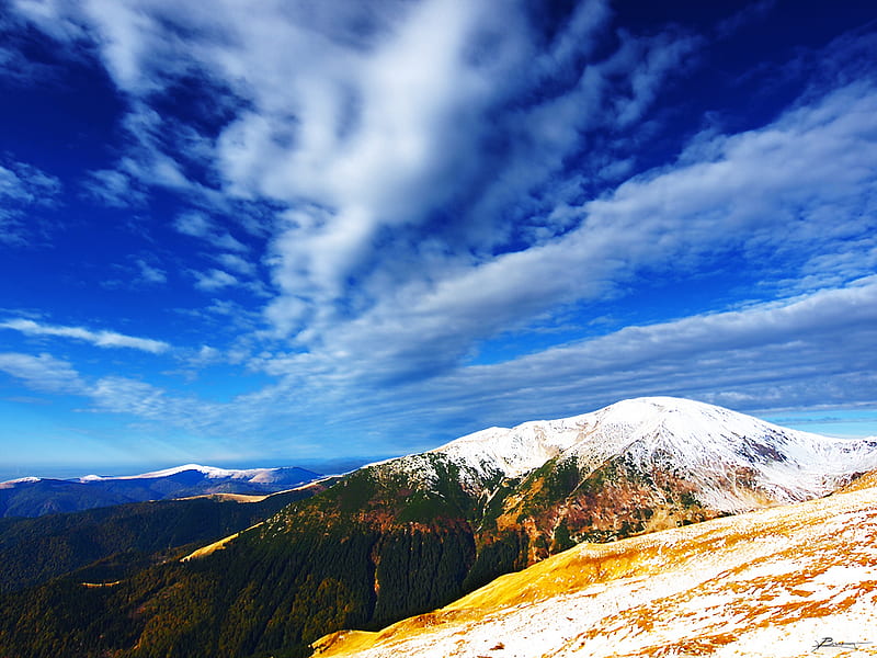 Cold Mountain, snow, mountains, carpathian, clouds, transylvania, HD wallpaper