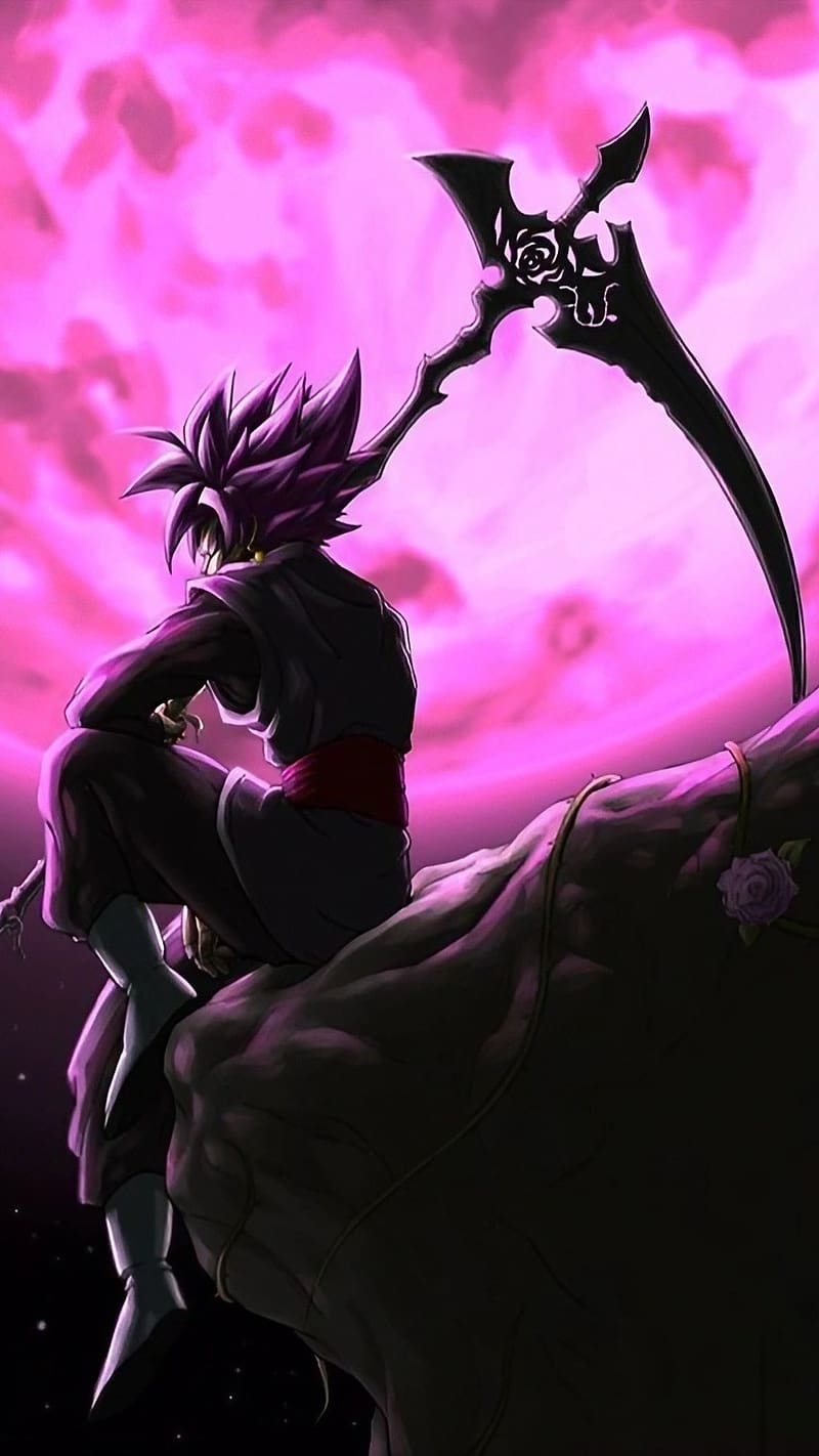Goku Black Rose, Pink Moon Background, animated manga, HD phone wallpaper