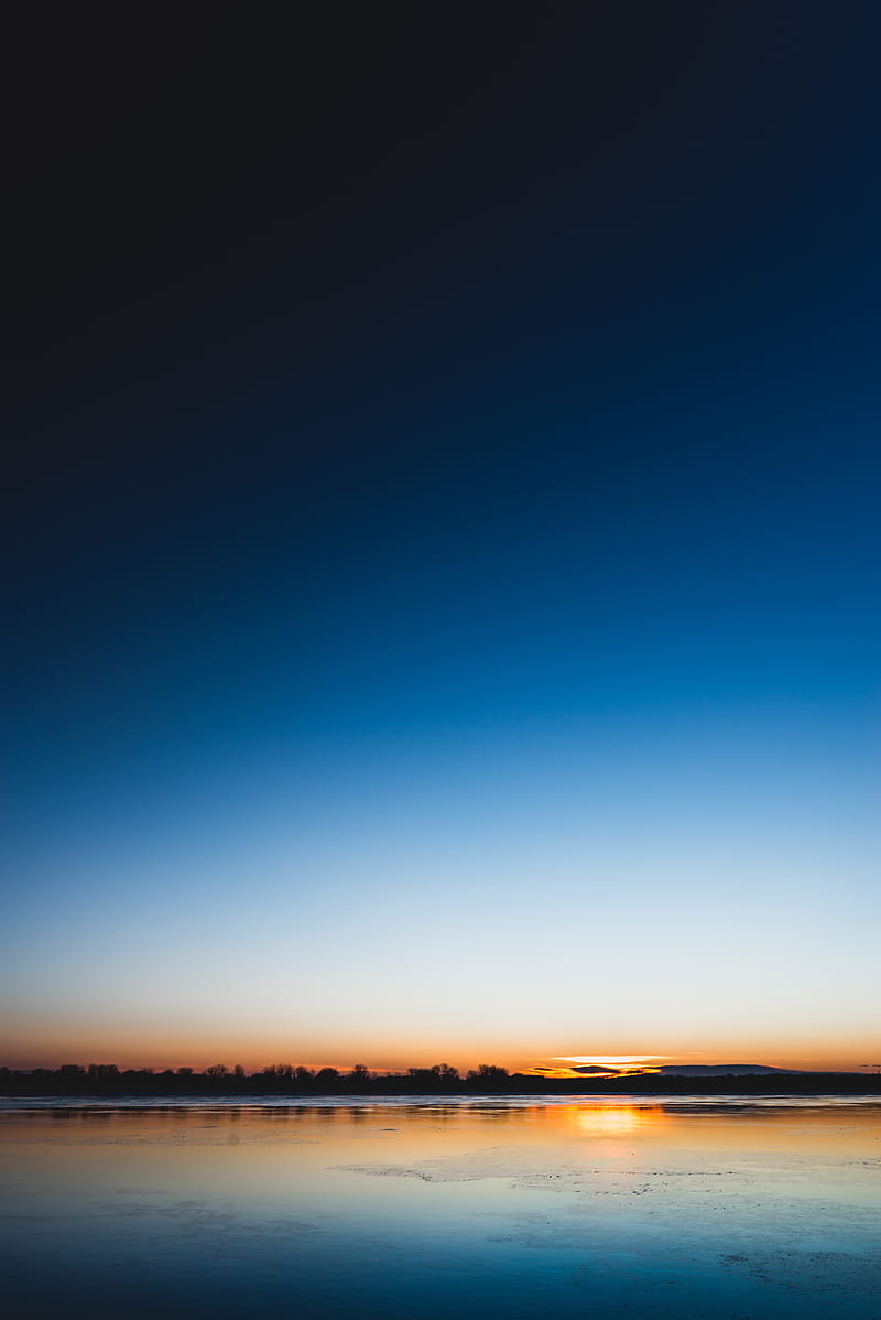 lake, sunset, horizon, distant, twilight, clear sky, HD phone wallpaper