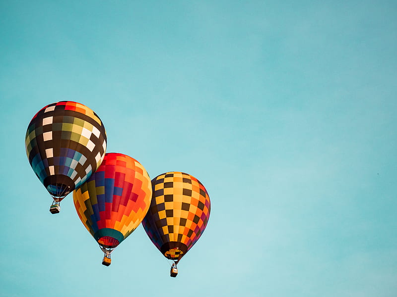 three flying hot air balloons, HD wallpaper