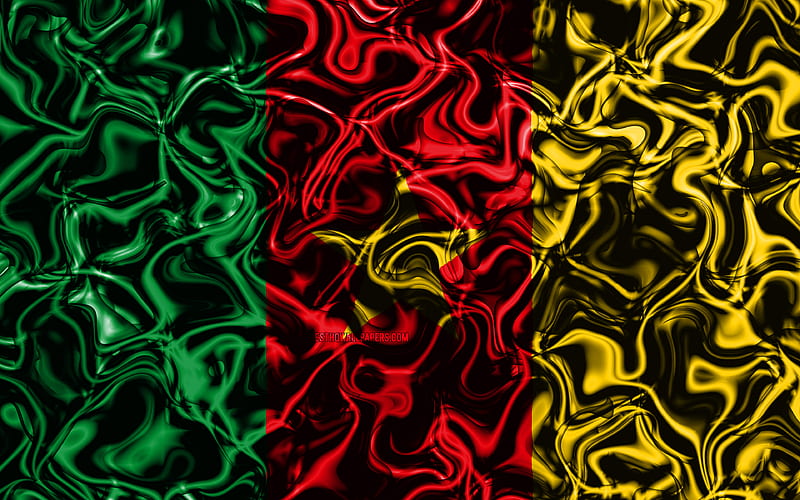 Flag of Cameroon, abstract smoke, Africa, national symbols, Cameroon flag, 3D art, Cameroon 3D flag, creative, African countries, Cameroon, HD wallpaper
