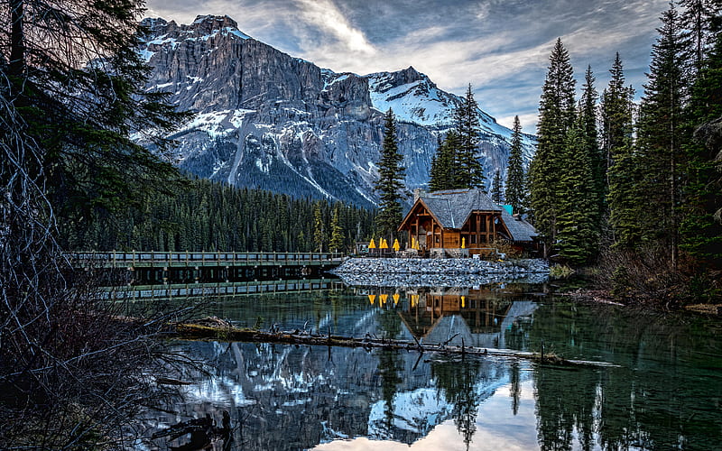 Canadian Rocky Mountains bridge, lake, Yoho National Park, Canada, HD wallpaper