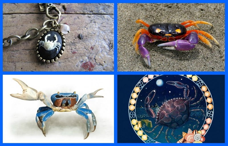Zodiac ~ Cancer, red, chain, cancer, orange, zodiac, animal, crab, jewelry, beach, water, blue, HD wallpaper