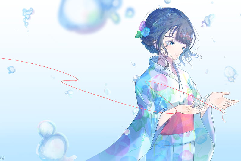 Niña, kimono, azul, anime, art, Fondo de pantalla HD | Peakpx