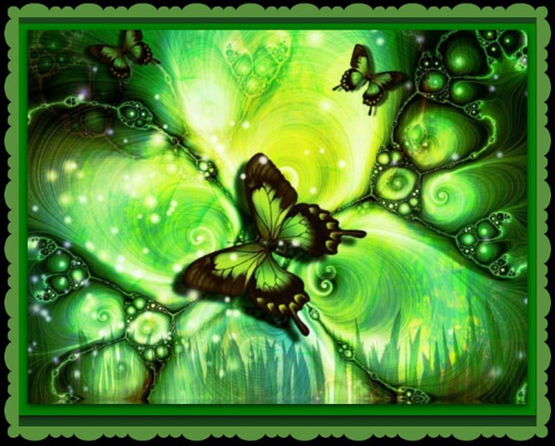 *Water Butterfly Green*, water, 3dandcg, butterfly, absract, HD wallpaper